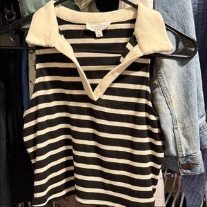 Kirious Black and White Striped V-Neck Sweater